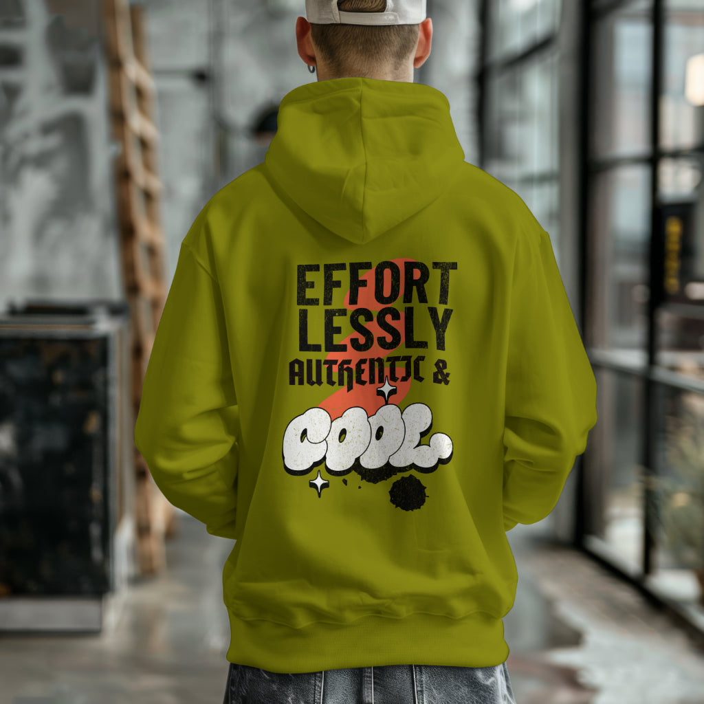 Oversized streetwear hoodie with bold phrase - Effortlessly Authentic & Cool - by Worn & Wicked Co.