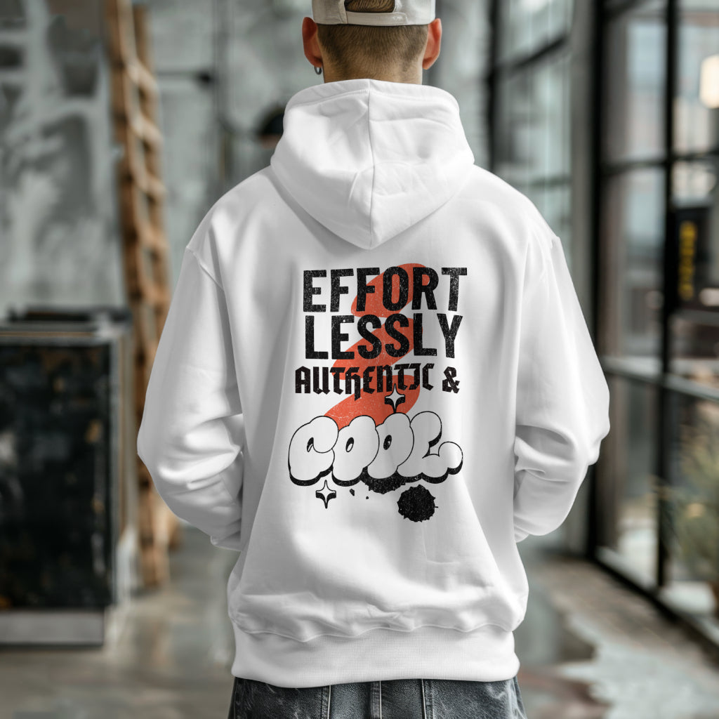 Oversized streetwear hoodie with bold phrase - Effortlessly Authentic & Cool - by Worn & Wicked Co.